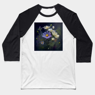 Vintage watercolor painting of purple and white wildflowers Baseball T-Shirt